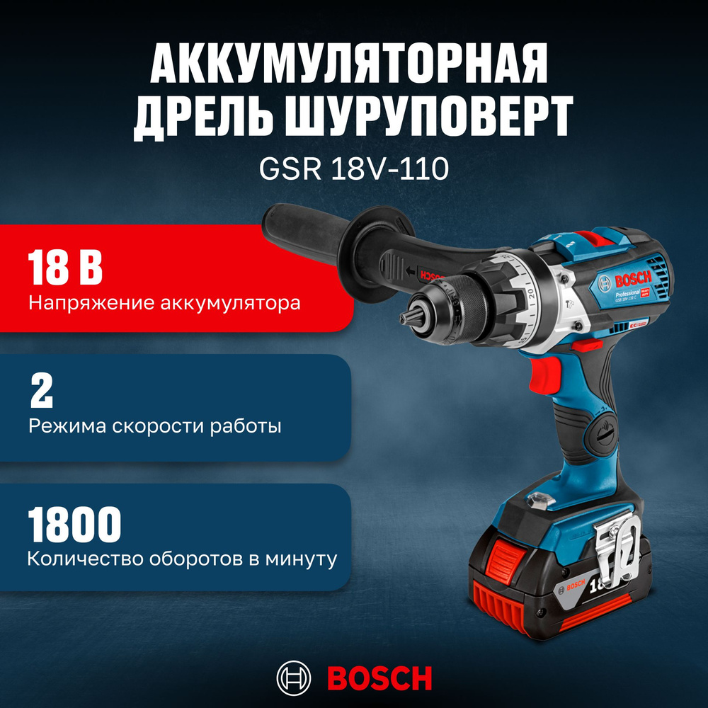 Аккумуляторная дрель-шуруповёрт Bosch GSR 18V-110 C Professional 06019G010C  #1