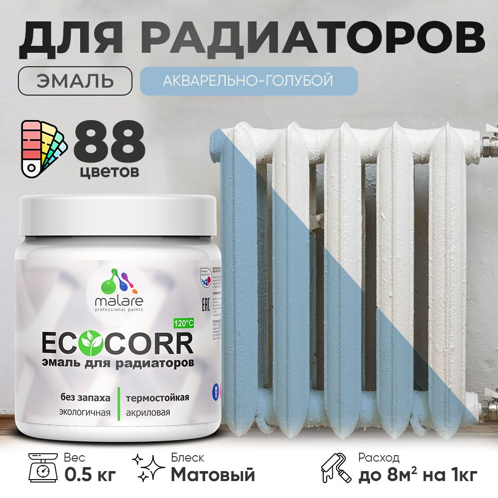 Краска термостойкая Malare EcoCorr для труб, батарей и радиаторов отопления/ водная акриловая быстросохнущая #1