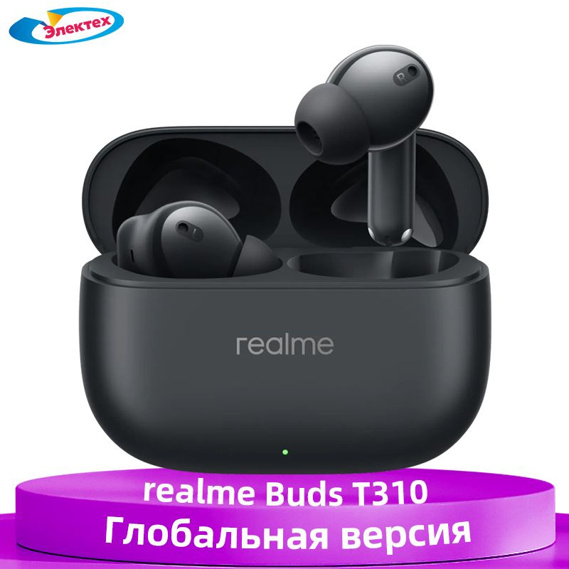 realme Наушники беспроводные с микрофоном realme buds T310, Bluetooth, USB Type-C, черный  #1