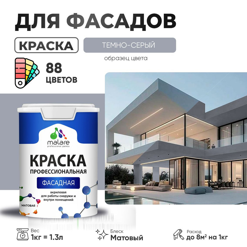 Краска фасадная для наружных работ Malare Professional для дерева по бетону, для минеральных поверхностей #1