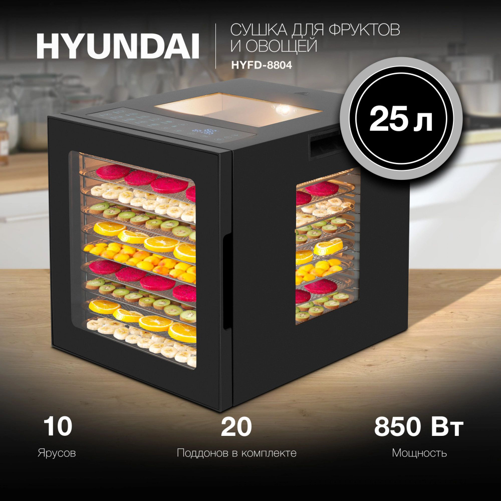 Сушка для фруктов и овощей Hyundai HYFD-8804 20под. 850Вт черный #1