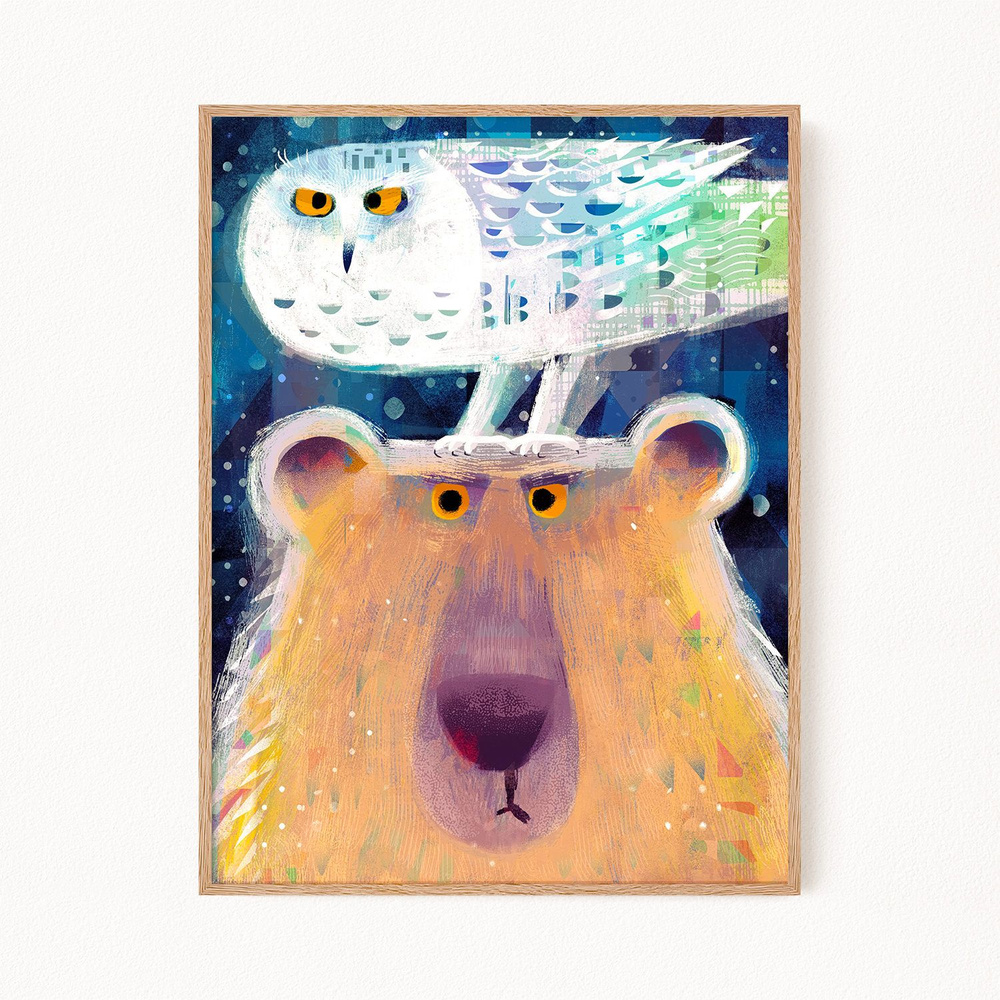 Новогодний постер "Polar Bear with Snowy Owl", 50х70 см #1