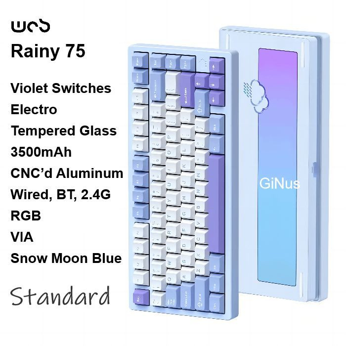 WOB Игровая клавиатура беспроводная Rainy75 Standard, SnowMoonBlue, RGB, VioletSwitches, Electro, Английская #1