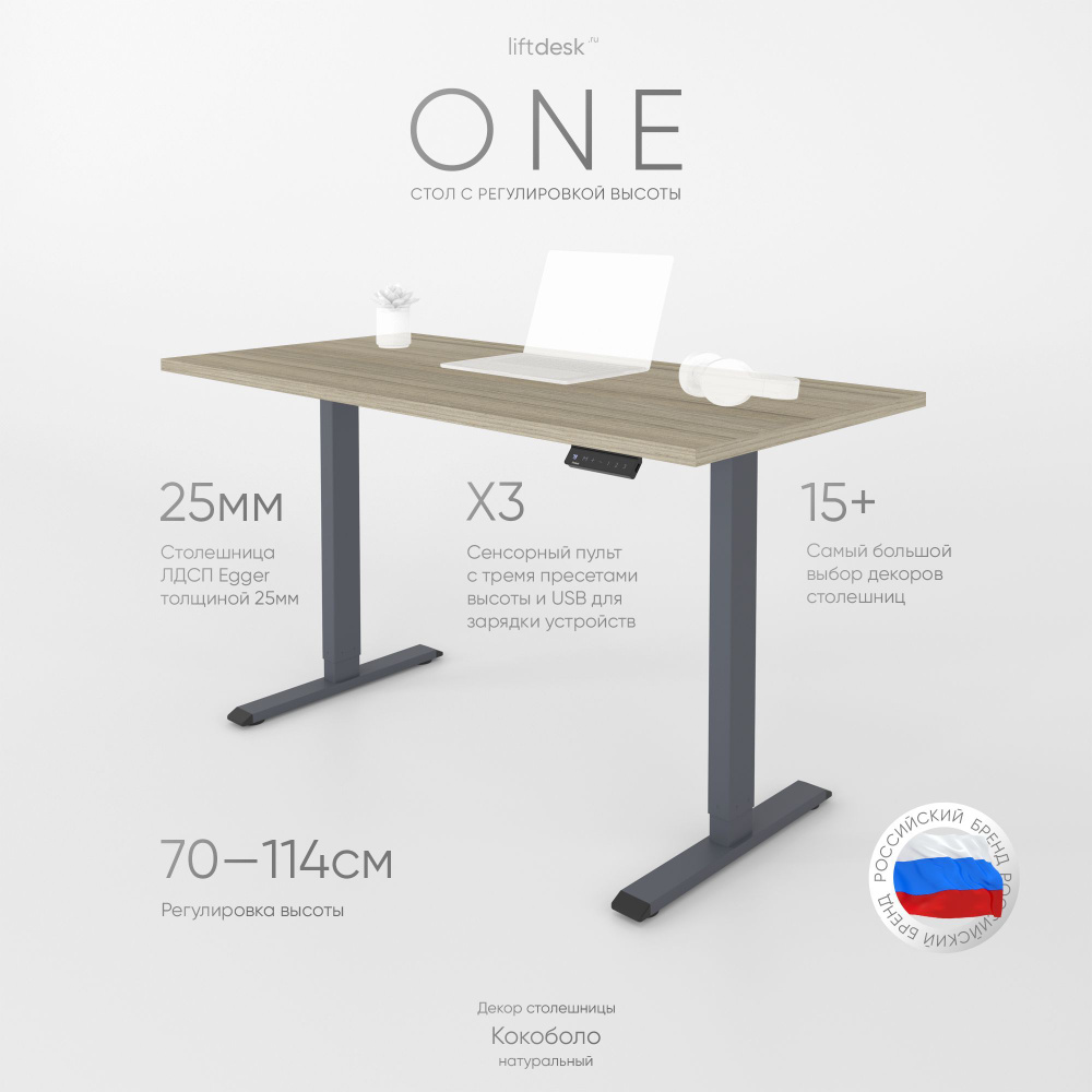Компьютерный стол с подъемным механизмом регулируемый по высоте одномоторный liftdesk One Антрацит/Кокоболо #1