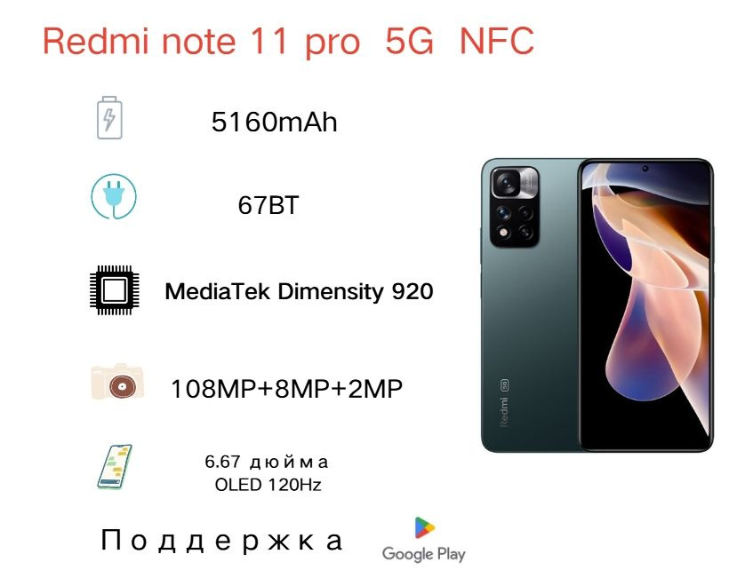 Redmi Смартфон Смартфон Redmi Note 11 Pro 5G 108MP,Поддержка NFC, Google, Global General Editio Global #1