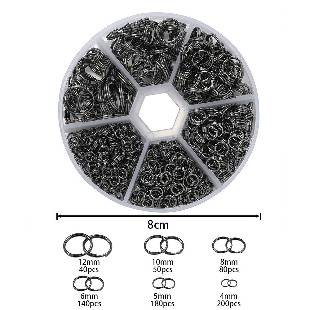 Кольцо соединительное двойное для бижутерии 4-12 мм, 690 шт,цвет пистолет чёрный  #1
