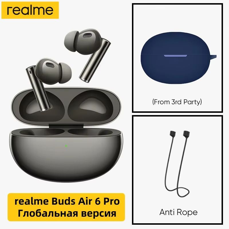 realme Наушники беспроводные с микрофоном realme Buds Air 6 Pro, Bluetooth, USB Type-C, черный, синий #1