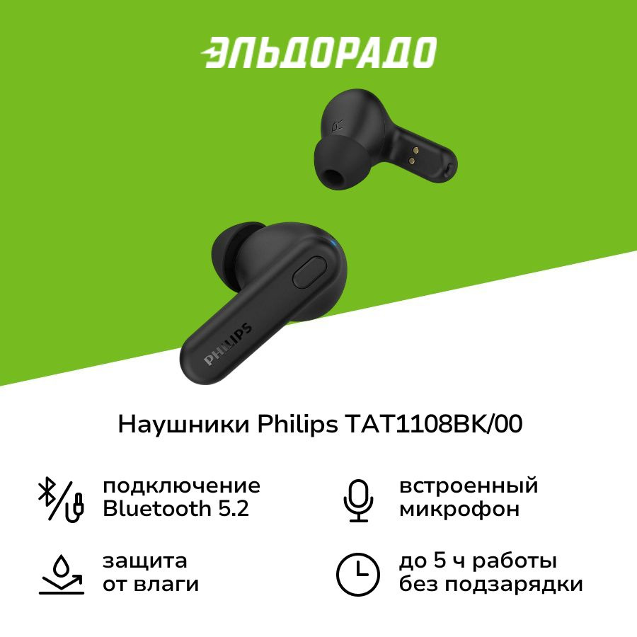 Наушники True Wireless Philips TAT1108BK/00 #1