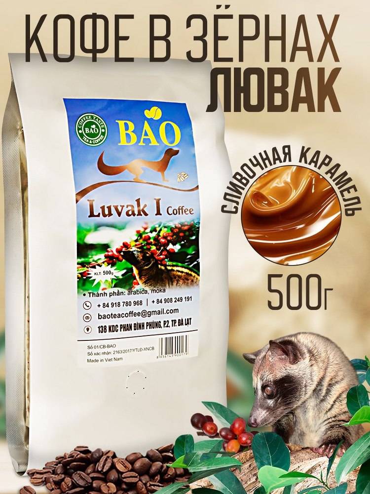 Кофе в зернах вьетнамский Лювак Ай (Luvak I) BAO, Арабика, Мока, 500 гр #1