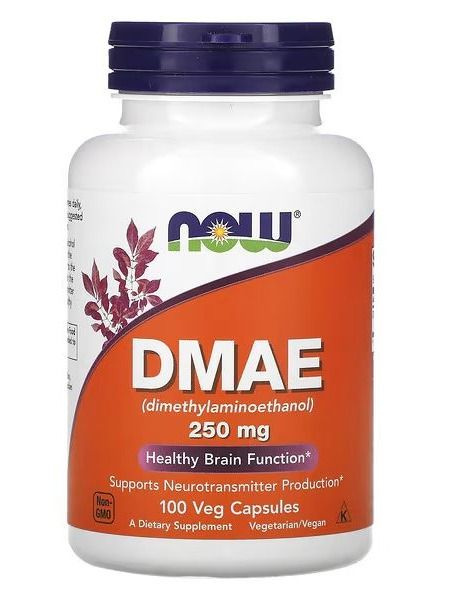 DMAE (диметиламиноэтанол) NOW ДМАЕ 250 мг, ноотроп, 100 растительных капсул #1