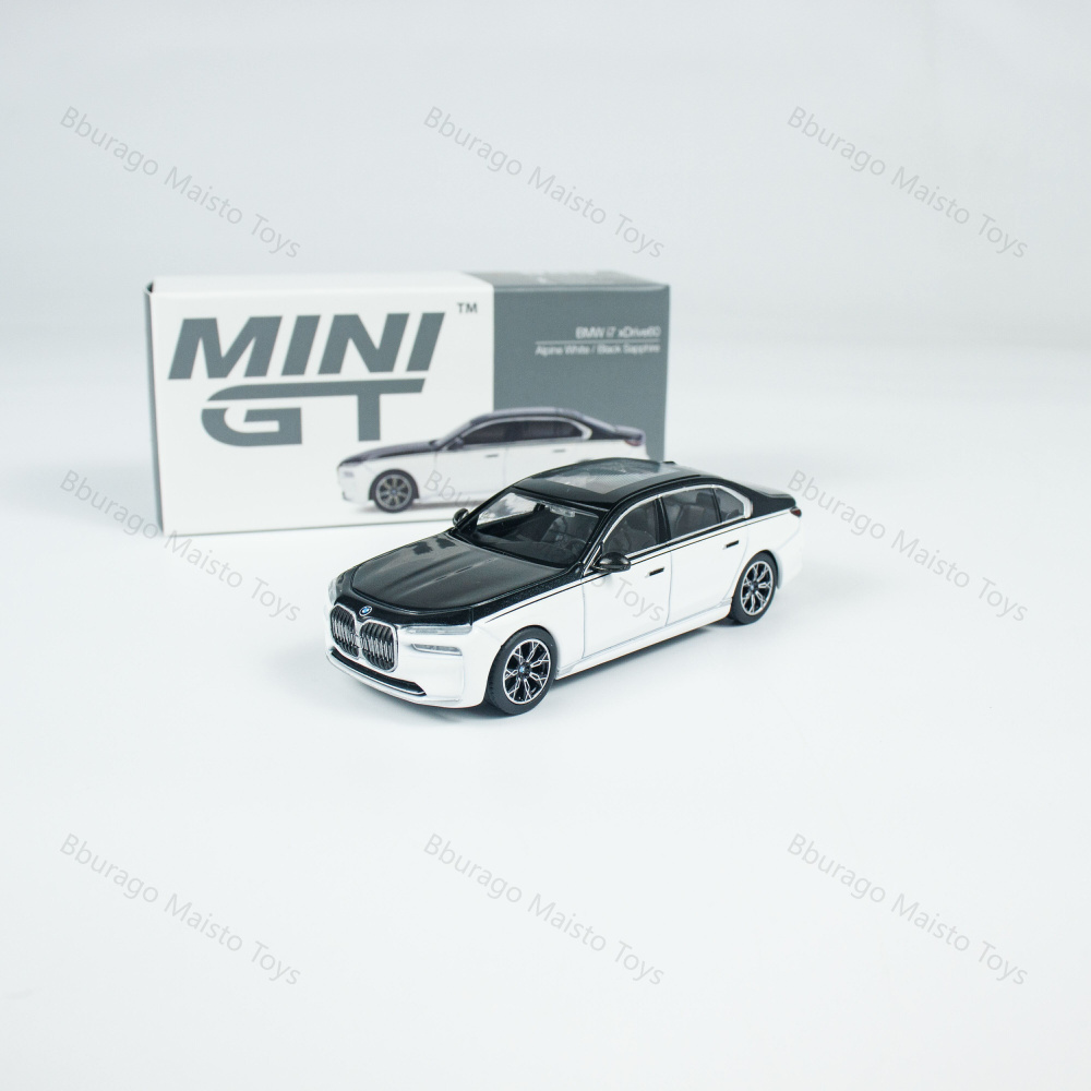 BMW I7 XDRIVE60 Bianco Alpino Nero Zaffiro RHD 1:64 Mini GT 00959R
