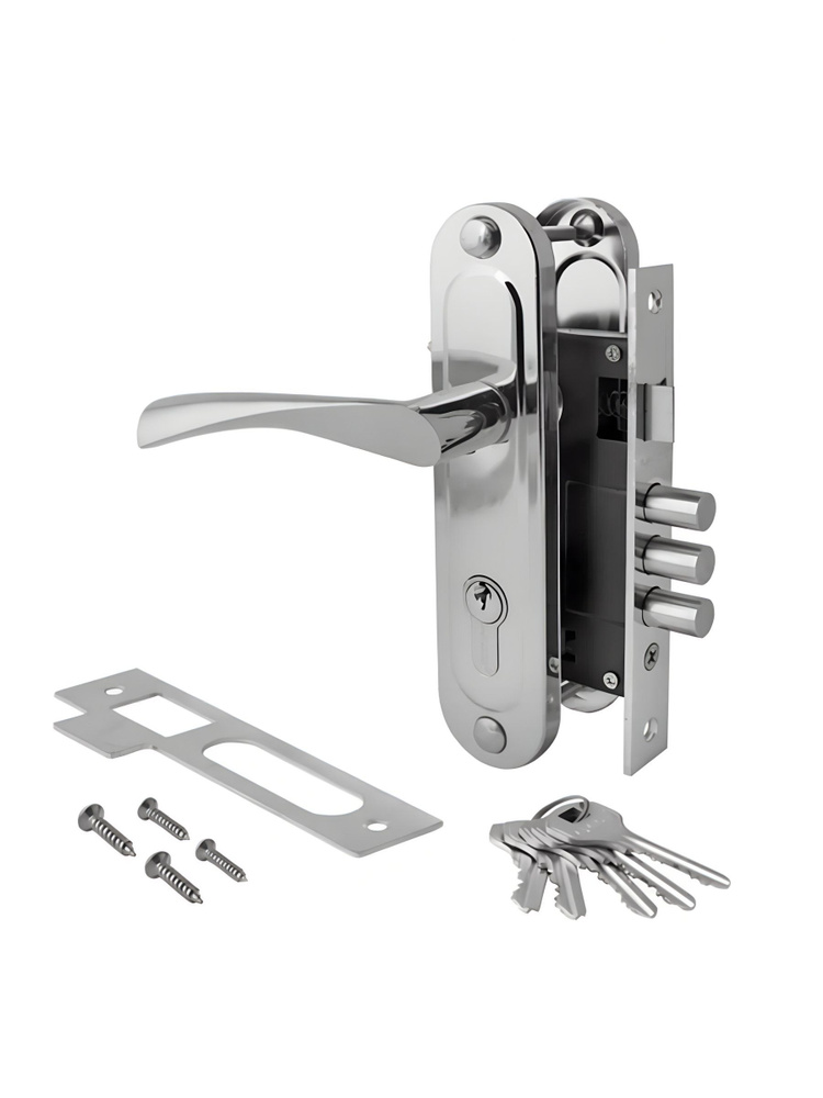 Замок врезной Avers 1023/60-CR, с ручкой, цилиндровый, хром, 5 ключей #1