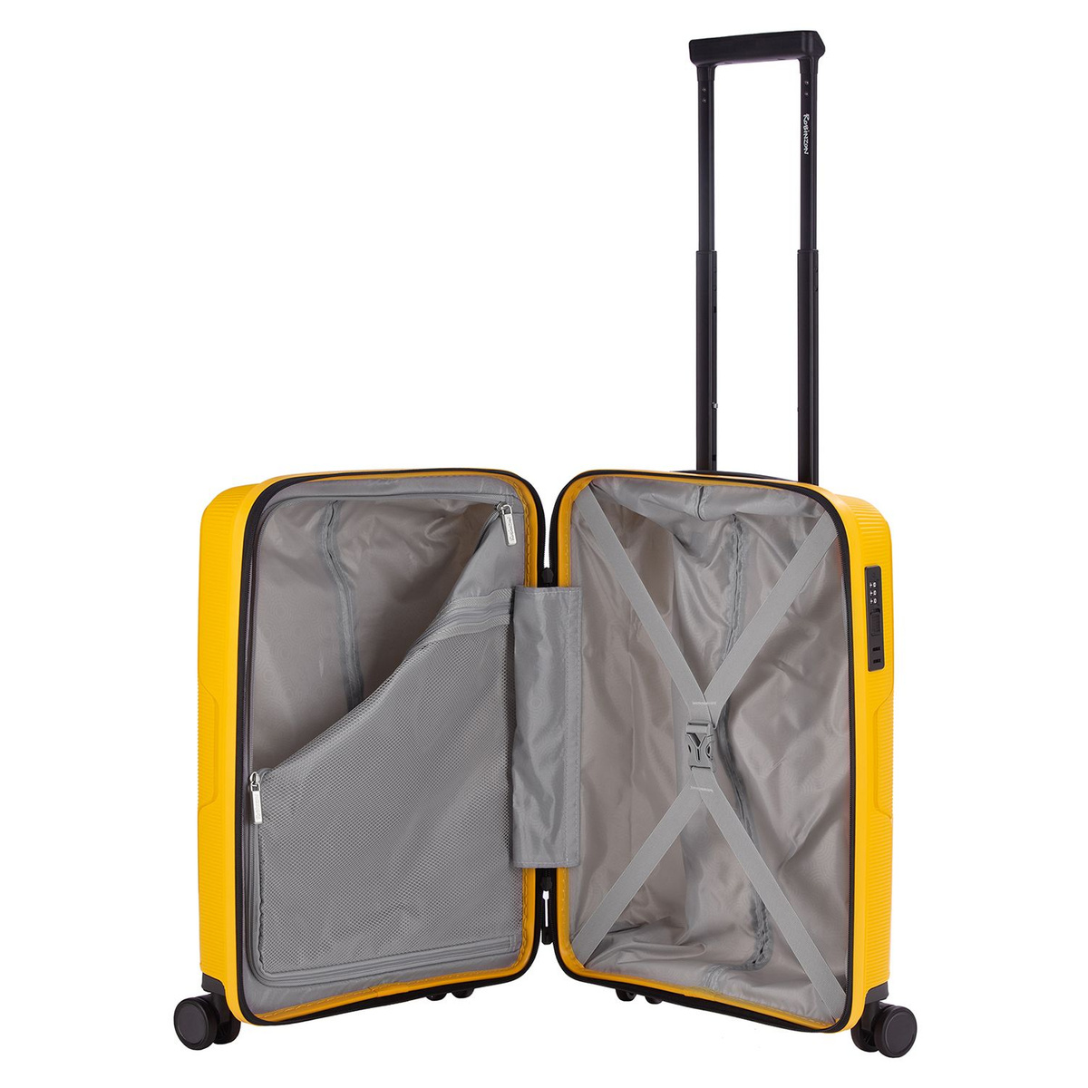Внутри чемодана одно отделение на замке с дополнительным карманом и просторное отделение с багажными ремнями для ещё более удобной организации.