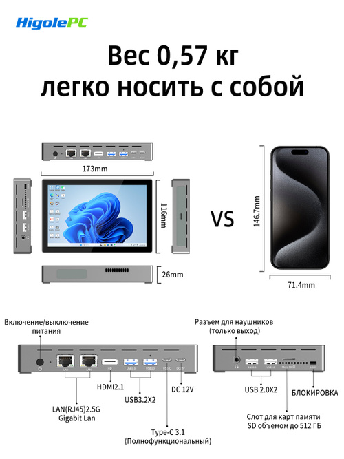 Higole Мини-ПК F9B Pro (Intel Alder Lake N95, RAM 16 ГБ, HDD 512