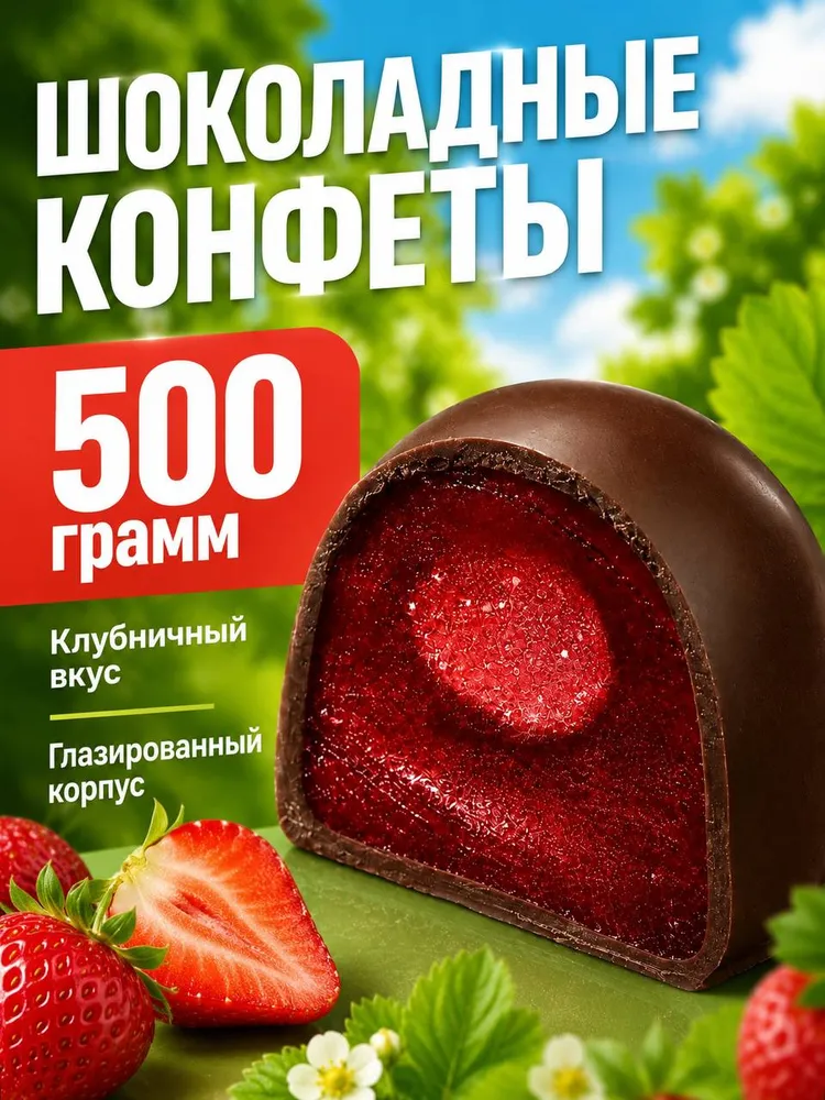 Шоколадные конфеты начинка со вкусом клубники 500 грамм, вариант