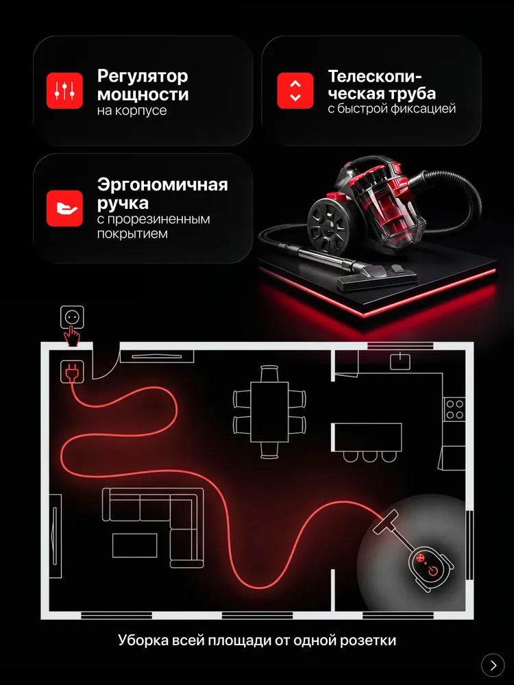 Пылесос для дома с контейнером мощный, 3500W, 2л, 3500 Вт, 2 л, фото 3