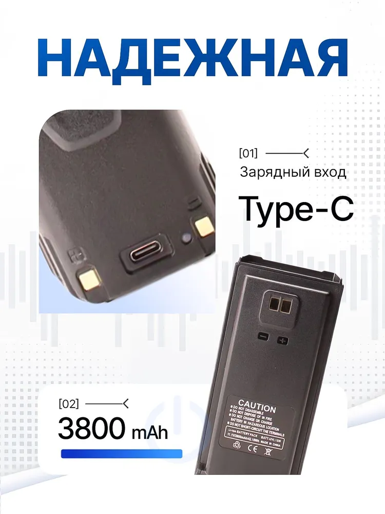 Рация TYT UVL-15W 15W IP54 3800 мАч Type-C GPS Черный, 15 Вт, 3800 мАч, рация, фото 4