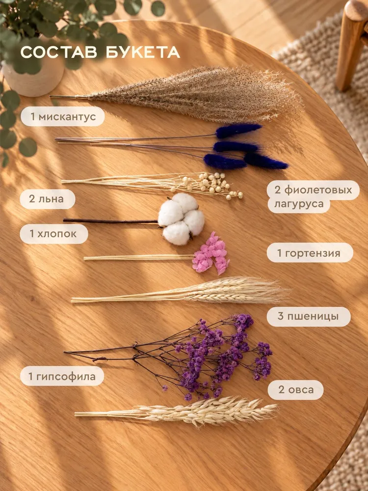 Мини букет комплимент из сухоцветов Trava Decor для декора / Сухоцветы для вазы маленькие, вариант, фото 3