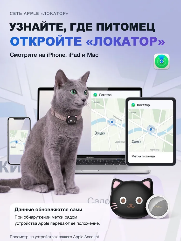 GPS трекер для iPhone, для кошек, собак /// Маячок для отслеживания кошек, собак / Брелок для поиска животных на батарейках, вариант, фото 6