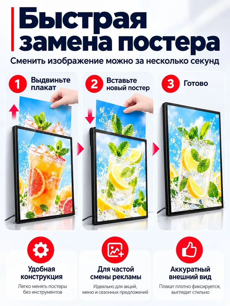 Световой короб рекламный A1 коммерческий настенный лайтбокс рекламный, вариант, фото 3