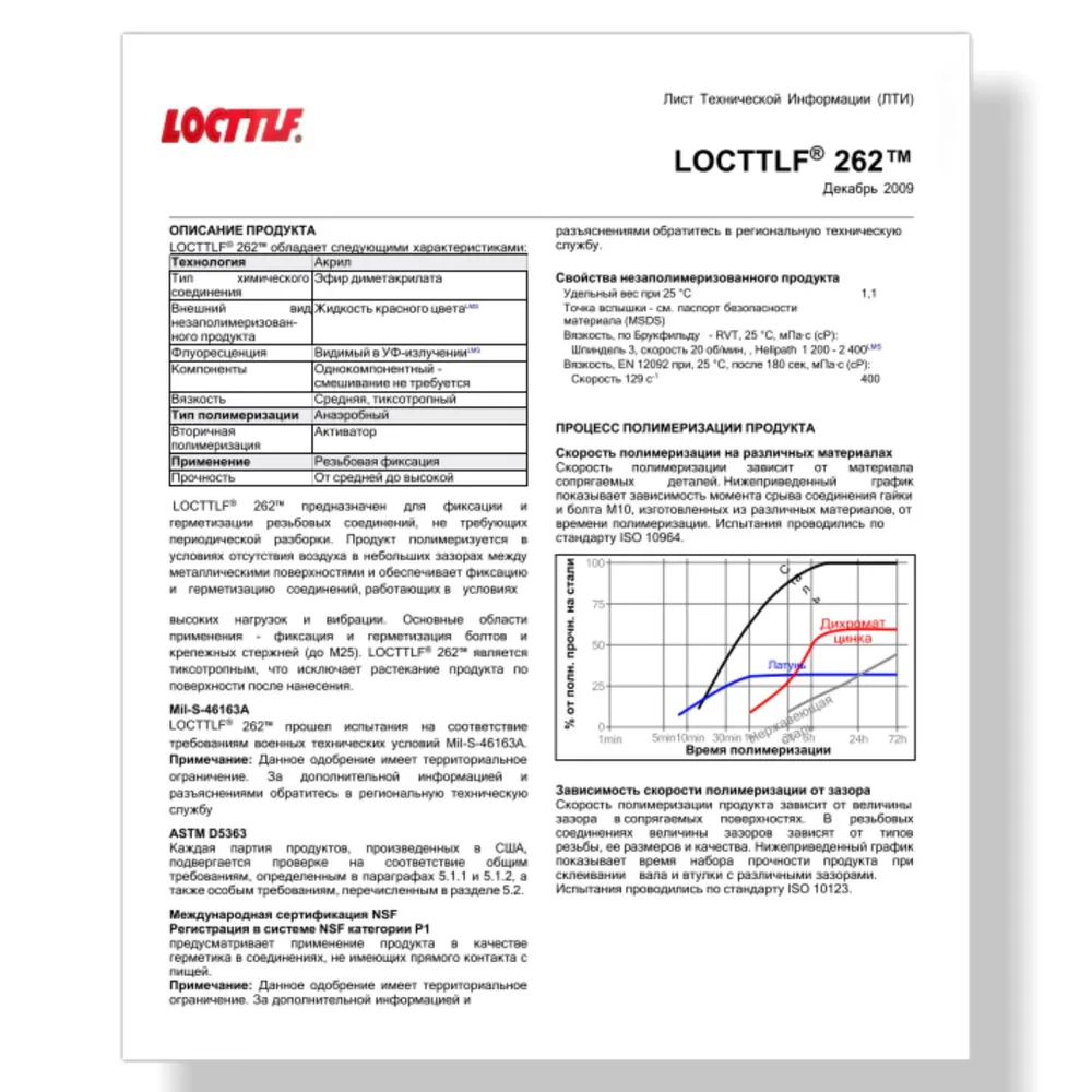 Фиксатор резьбы Locttlf 262 красный 50 мл, 50 мл, фото 4