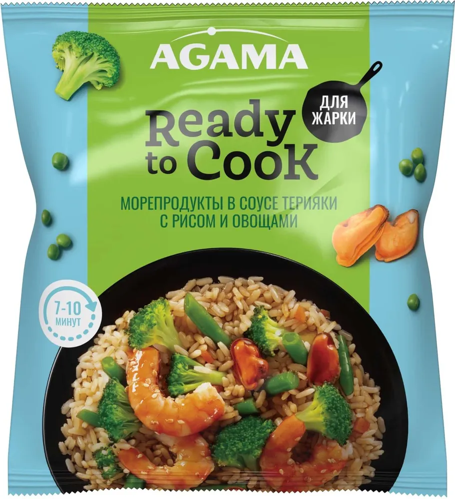 Смесь Морепродукты в соусе терияки с рисом и овощами 320 г, Agama Ready to Cook, замороженная, 320 г