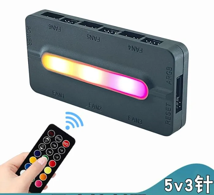 Контроллер ARGB для ПК хаб с подсветкой 3+4 pin + пульт LED / питание SATA для корпусного LED вентилятора ПК, вариант, фото 4