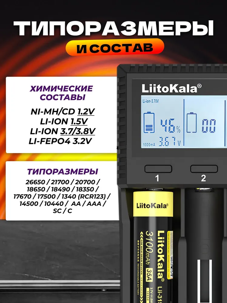 Зарядное устройство для аккумулятора LiitoKala Lii M4 Li-ion, Li-Fe, Ni-CD (26650/18650/14500) 4 Слота, CH4 4, фото 5