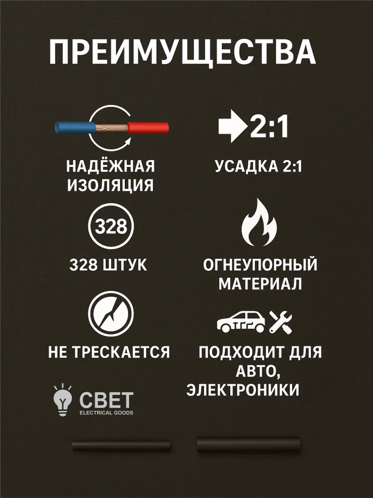 Термоусадка для проводов, набор из 328 штук, разноцветные, вариант, фото 6