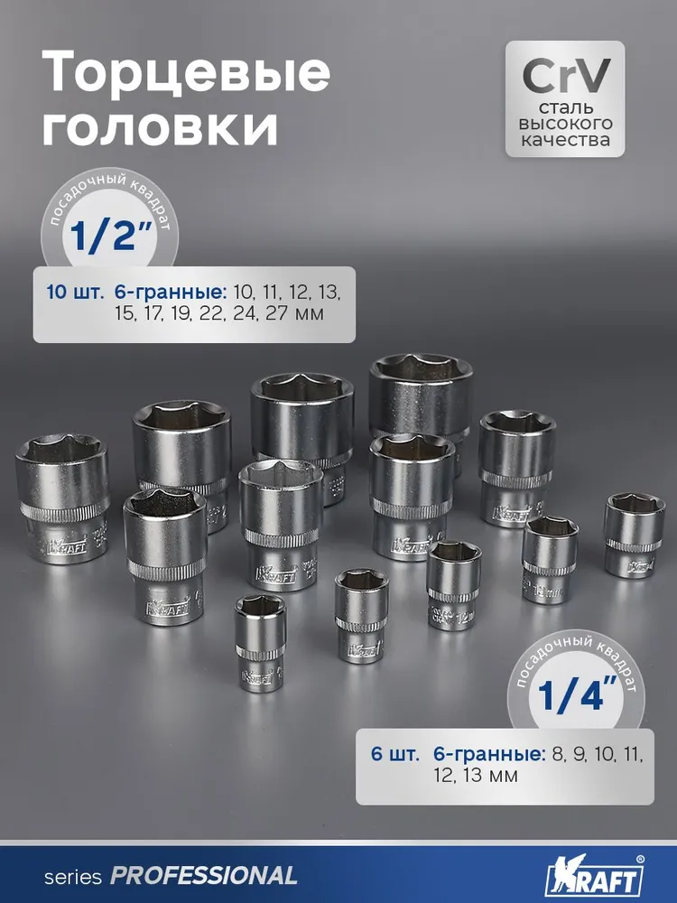 Набор инструментов для дома и авто 1/2"Dr и 1/4"Dr 56 предметов в кейсе Kraft KT 700303, вариант, фото 5