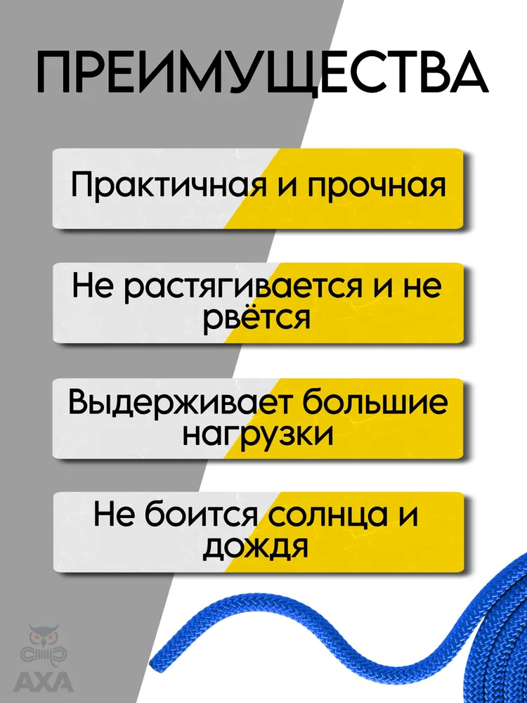Веревка полипропиленовая синяя 8 мм (3 метра), 3 м, фото 2