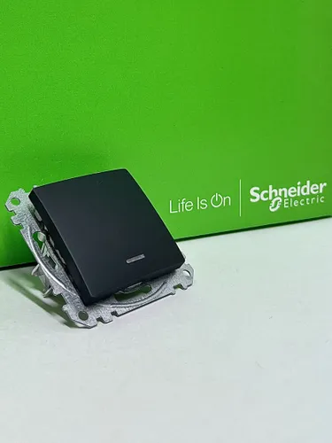 Выключатель 1-клавишный с синей подсветкой, схема 1а 10АХ Schneider Electric Sedna Design, антрацит