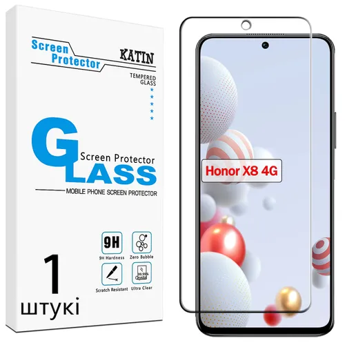 Защитное стекло KATIN для Honor X8 4G/ Хонор Х8 4G, легко устанавливается, без рамок, без пузырей