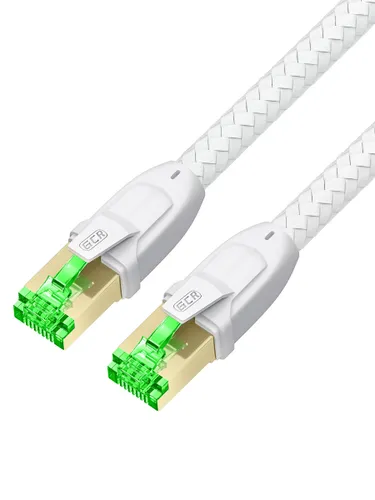 Патч корд 50см короткий кат.8 SF/FTP GREENCONNECT медный интернет кабель 40 Гбит/с текстиль RJ45 бел