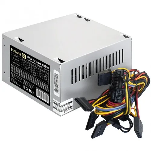 ExeGate EX292143RUS-PC Блок питания 650W AB650 (ATX, PC, 8cm fan, 24pin, (4+4)pin, PCI-E, 3xSATA, 2x