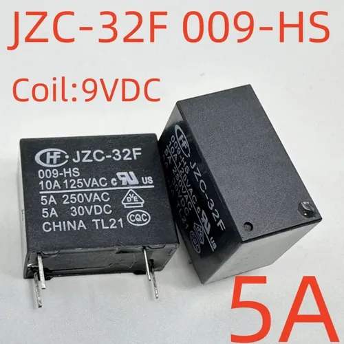 3pcs Реле электромеханическое JZC-32F-009-HS, 5A, 4 вывода, нормально разомкнутые контакты (NO)