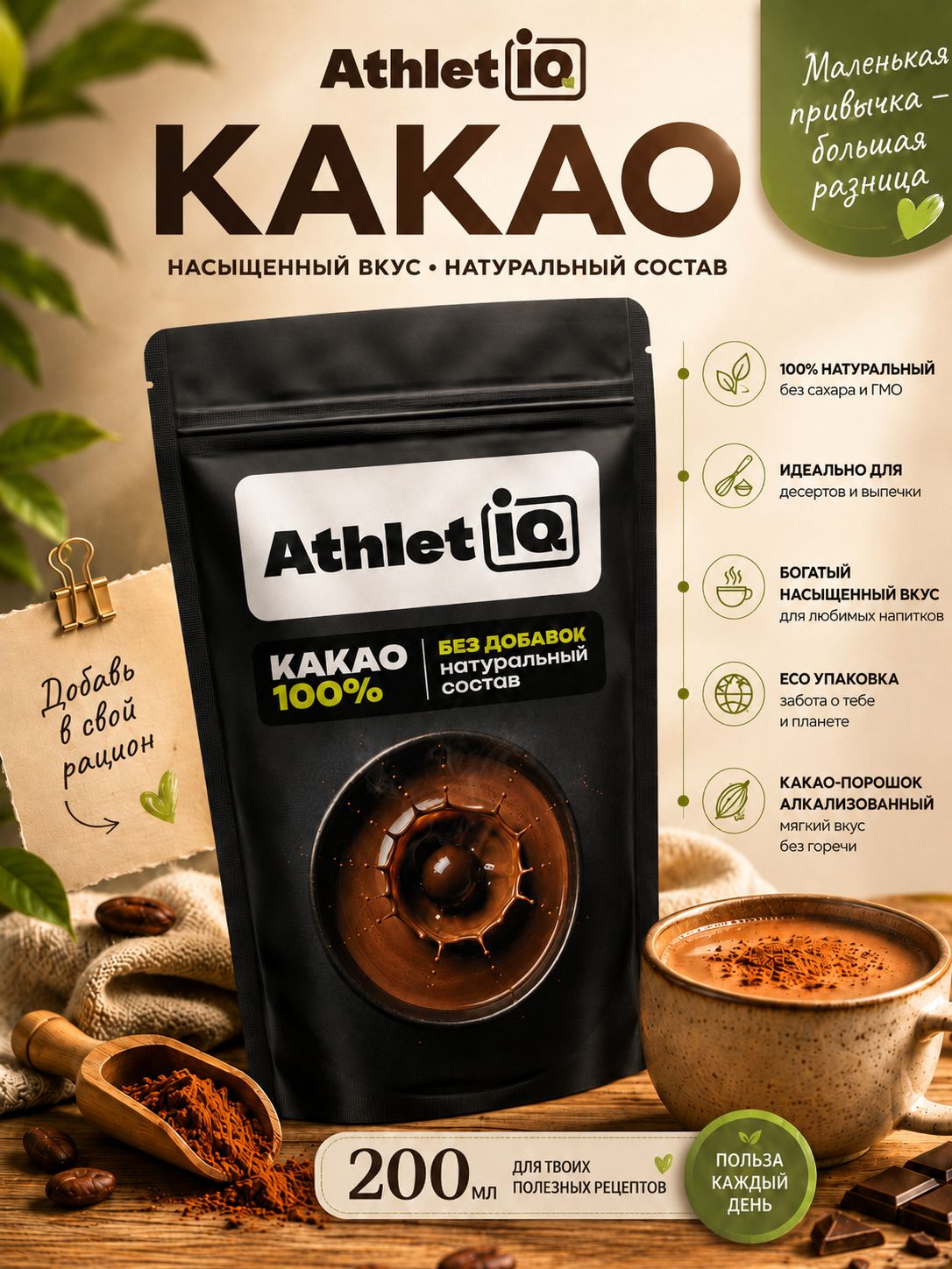 Какао, AthletIQ, 200 мл