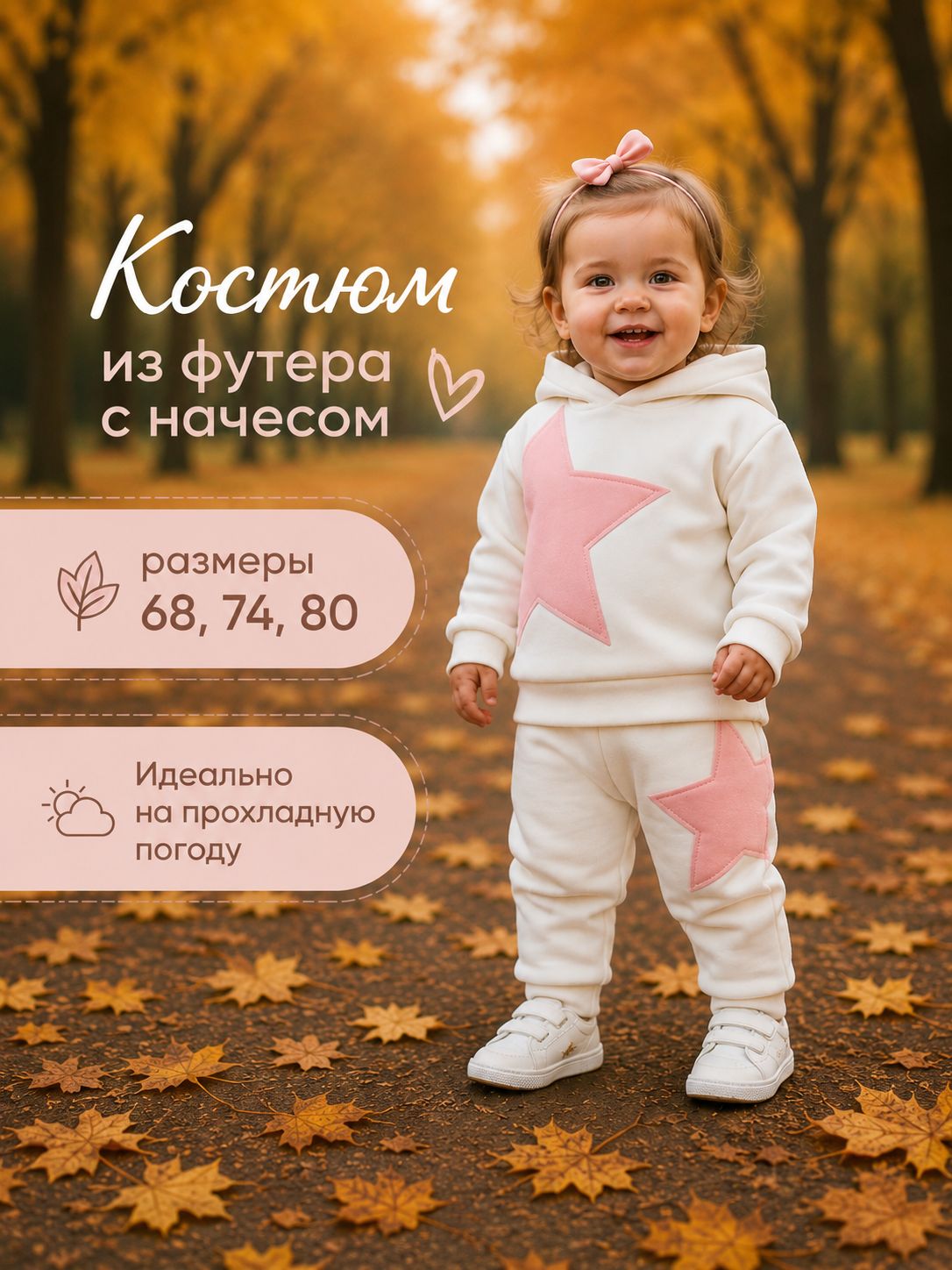 Костюм для малыша утепленный Белый/розовый 80