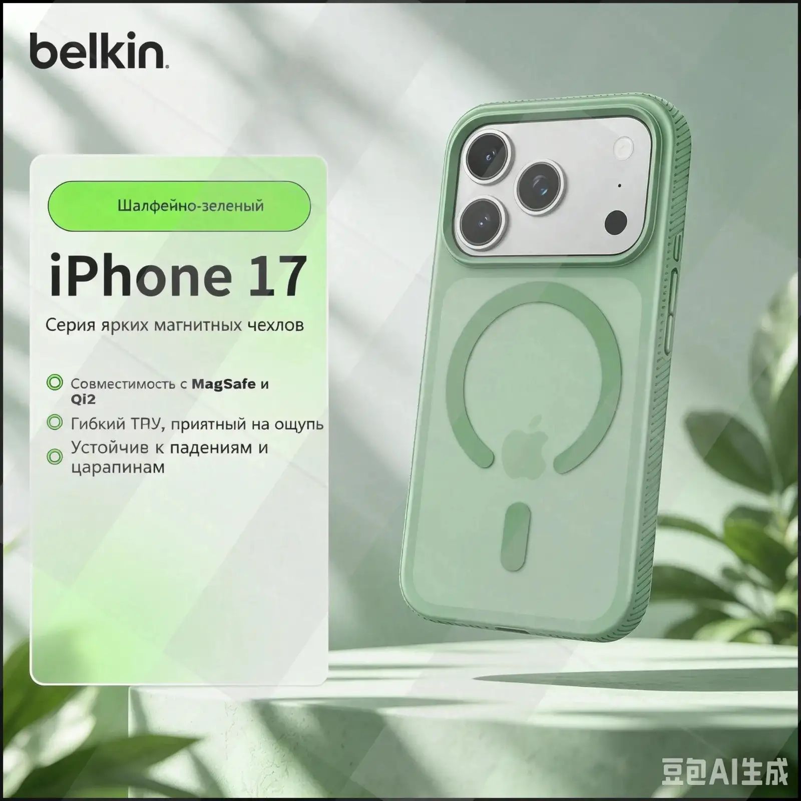 智能手机壳 用于 Apple iPhone 17, 塑料 , 浅绿色
