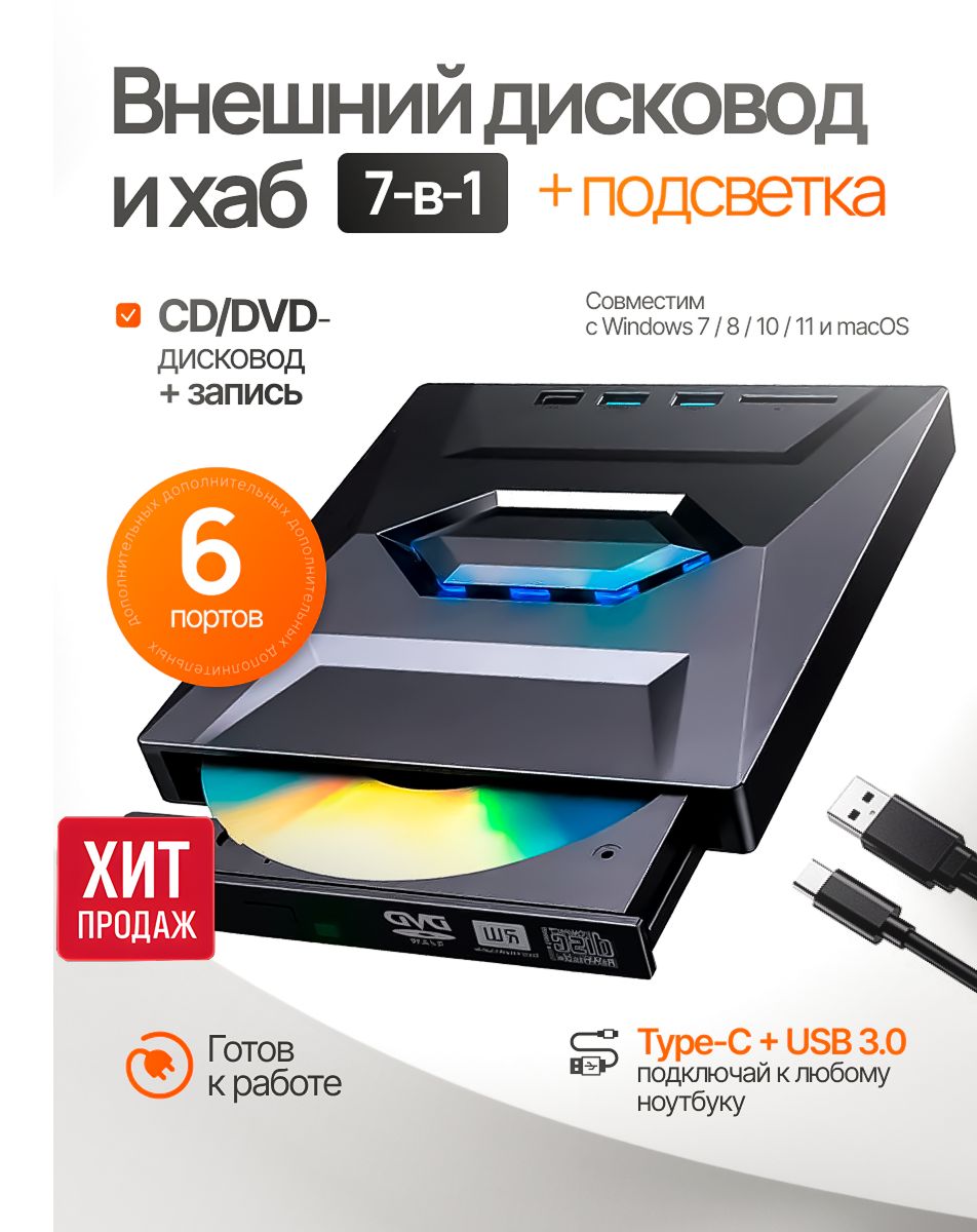 WOMCADOLE CD・DVDセット Внешний дисковод 7-в-1 с записью CD/DVD-RW привод для ноутбука и