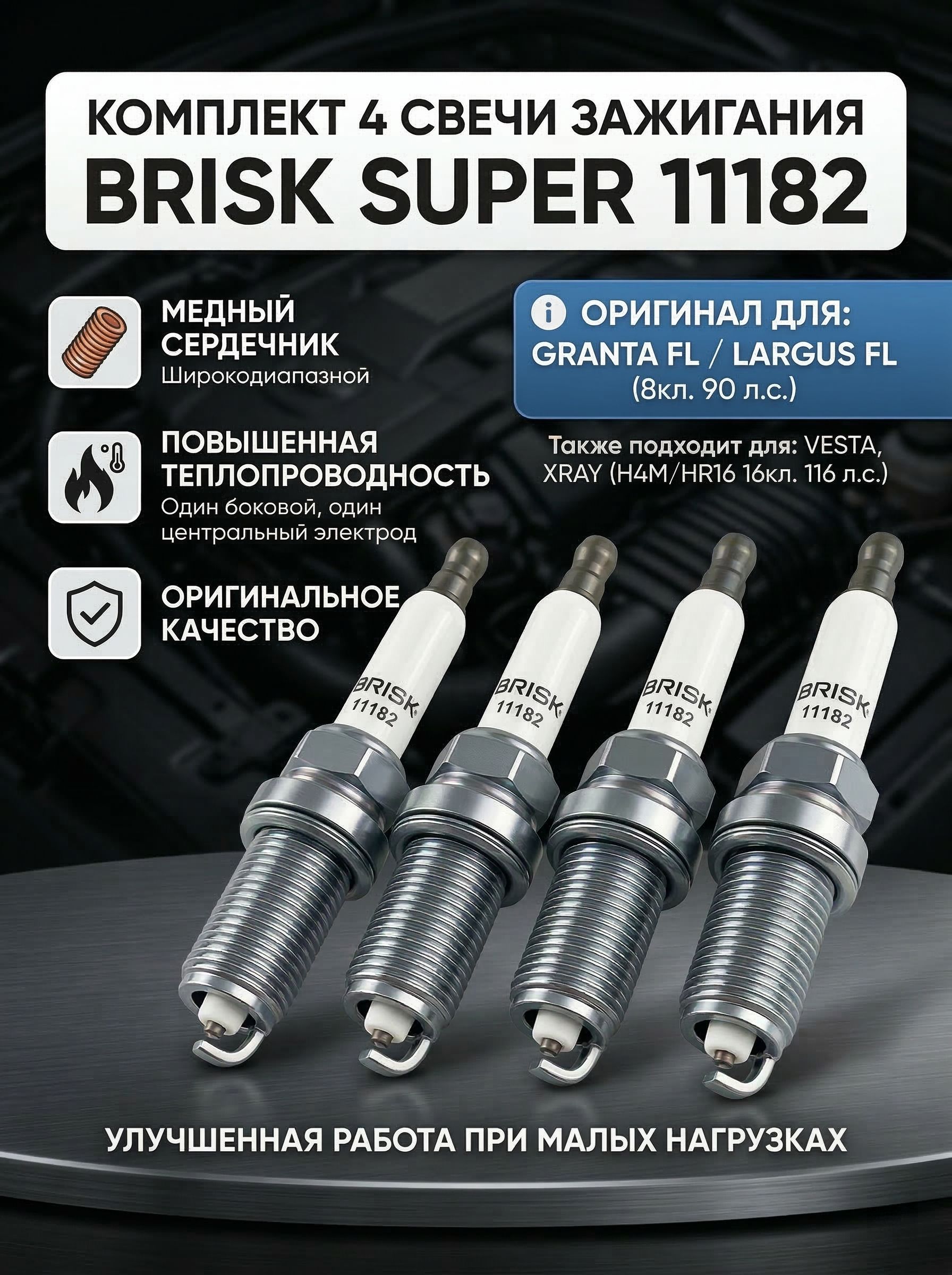 Свечизажигания11182BRISKSUPERдляГрантаФЛ,ЛаргусФЛкомплект4штуки