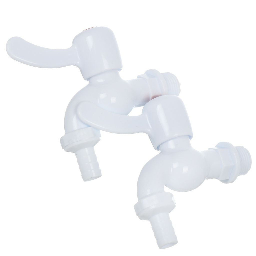 Кран водоразборный ComfortFactor 1/2'', ш-ш, пластик, со штуцером, ручка-флажок, DN 15, 2 шт, белый #1