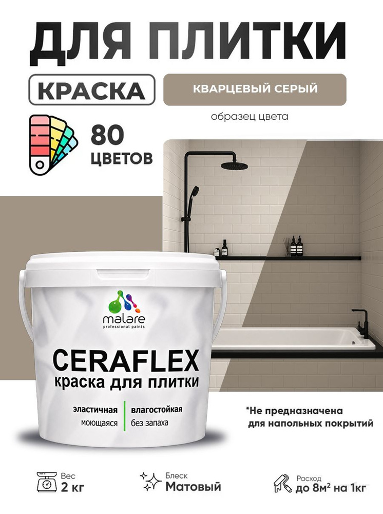 Акриловая краска для плитки Malare Ceraflex для керамической и кафельной плитки, стен в кухне и ванной, #1