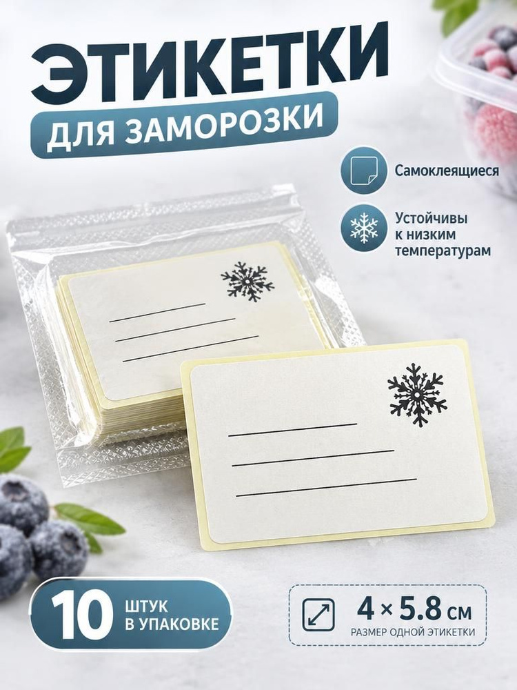 Наклейки для заморозки продуктов, 58х40мм, 10шт, этикетки для маркировки контейнеров и пакетов, самоклеящиеся #1