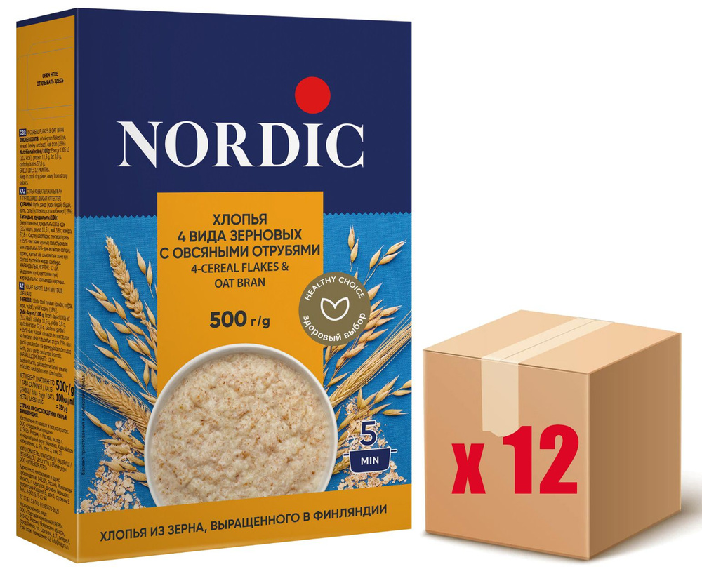 Nordic Хлопья 4 вида зерновых с овсяными отрубями, 500г х 12шт - купить ...