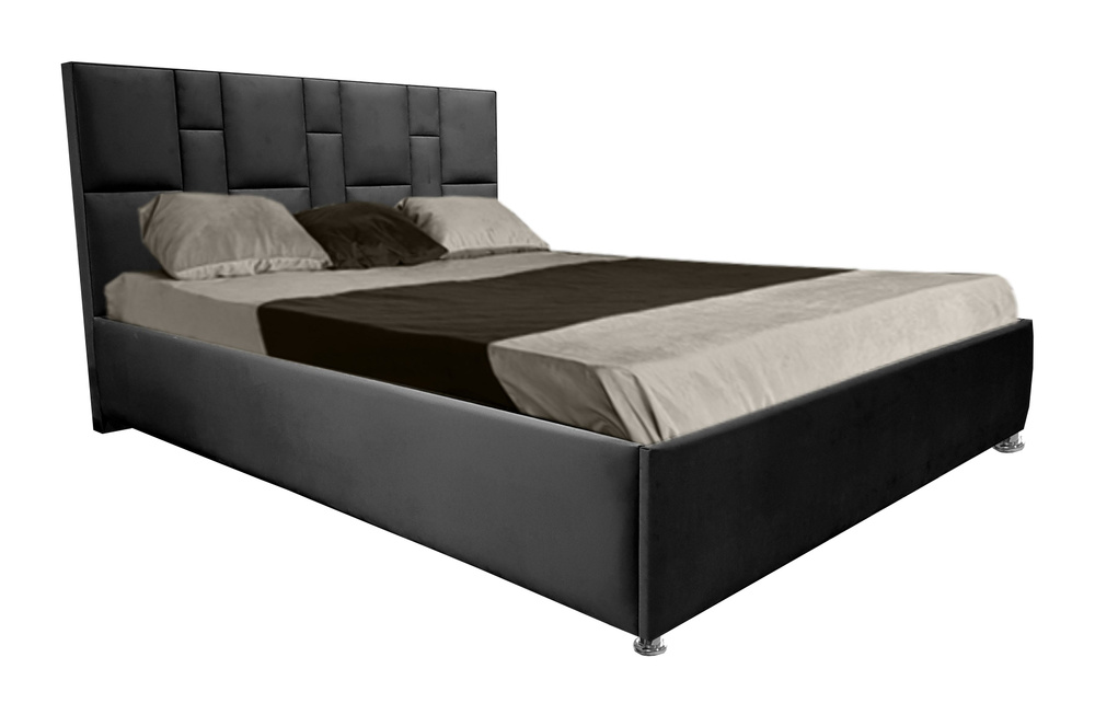 Односпальная кровать Манхэттен 80x200 основание металлическое с ламелями велюр черный без ножек  #1