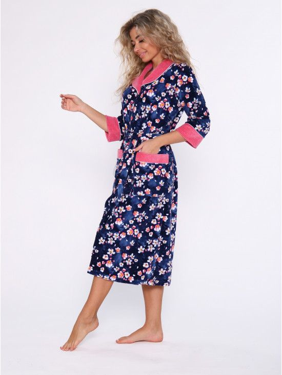 Халат Женский Домашний разноцветный Пуговицы Велюр натуральный, размер ...