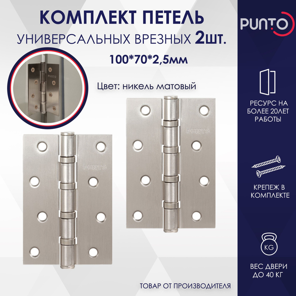 Комплект петель врезных Punto (Пунто) универсальных для межкомнатных дверей Никель матовый  #1