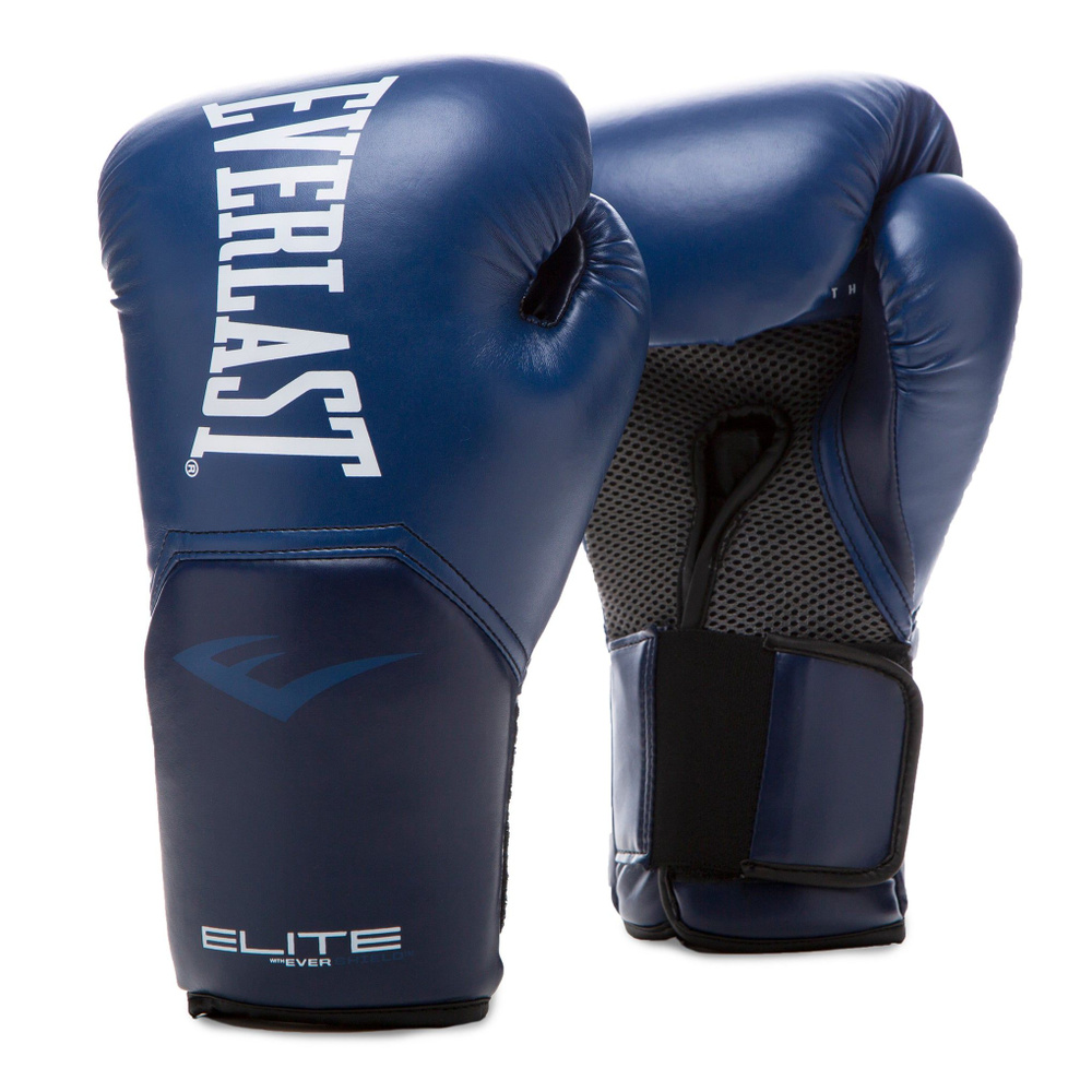 Боксерские перчатки Everlast Elite ProStyle, тренировочные, темно синий, вес 12 унций  #1