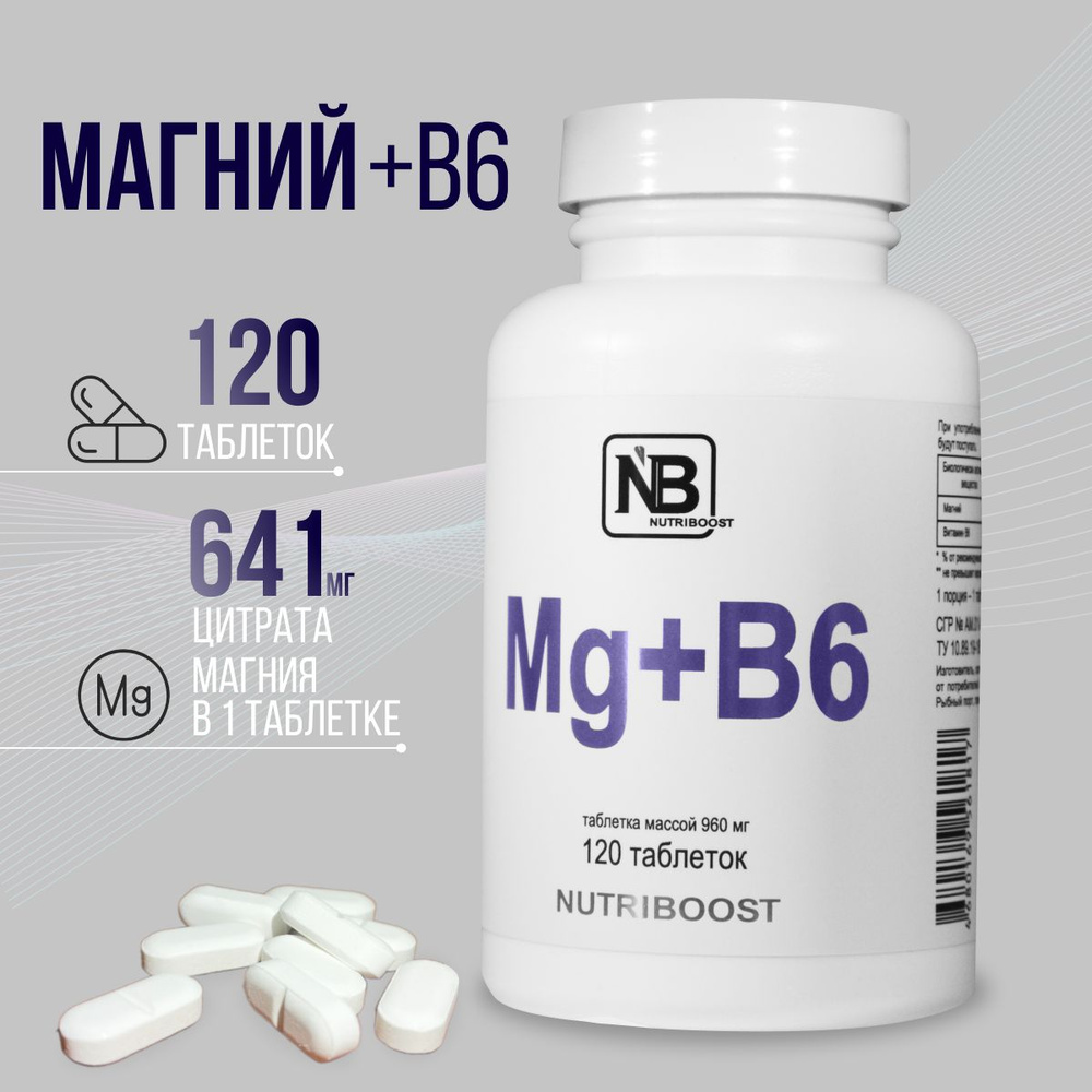 Магний цитрат с витамином B6 (магний в6) 641 мг 120 таблеток БАД ...